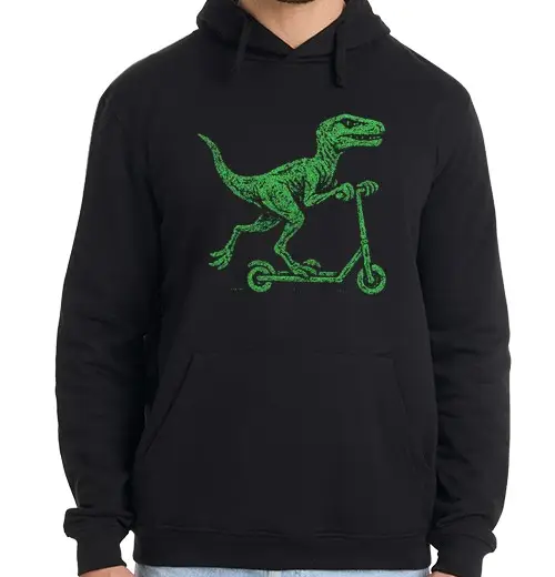 Felpa uomo con cappuccio velociraptor dinosauro verde pattino et