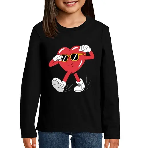 Maglietta bambino manica lunga cuore danzante amore san valentino