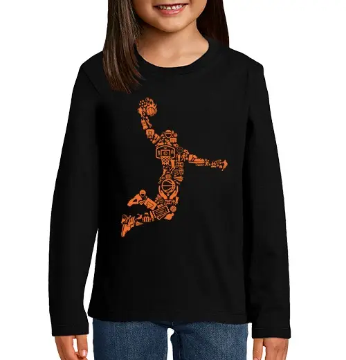 Maglietta bambino manica lunga dribbling del giocatore di pallacanestr