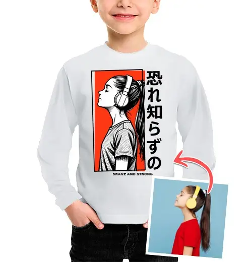 Maglietta bambino manica lunga effetto manga maglietta a manica lunga con foto personalizzabile