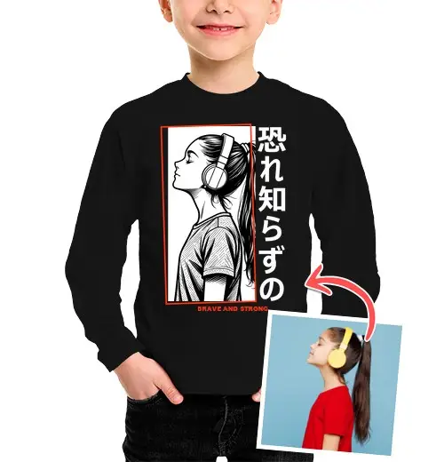 Maglietta bambino manica lunga effetto manga maglietta a maniche lunghe con foto personalizzabile