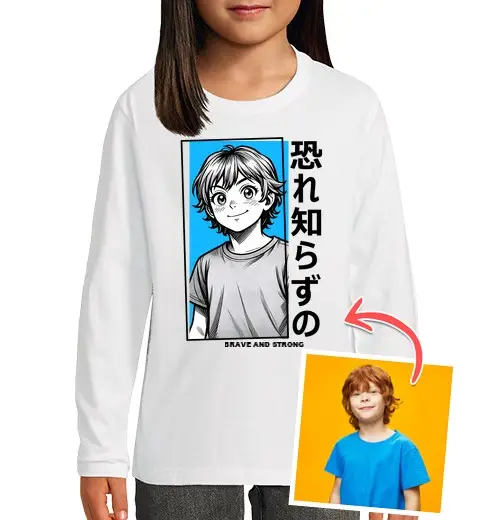 Maglietta bambino manica lunga effetto manga maglietta a maniche lunghe con foto personalizzabile