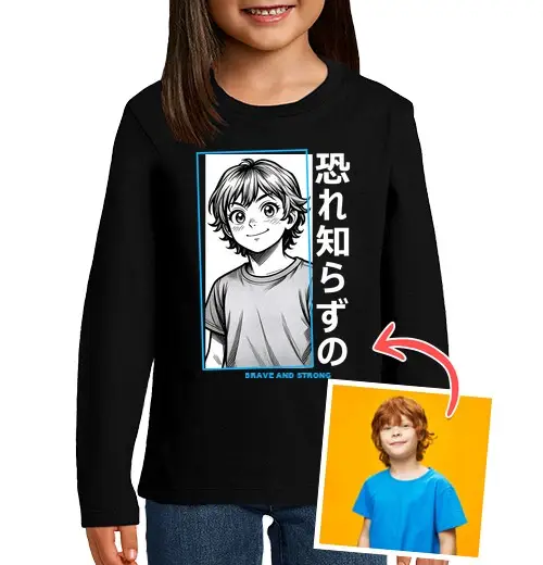 Maglietta bambino manica lunga effetto manga maglietta a maniche lunghe con foto personalizzabile