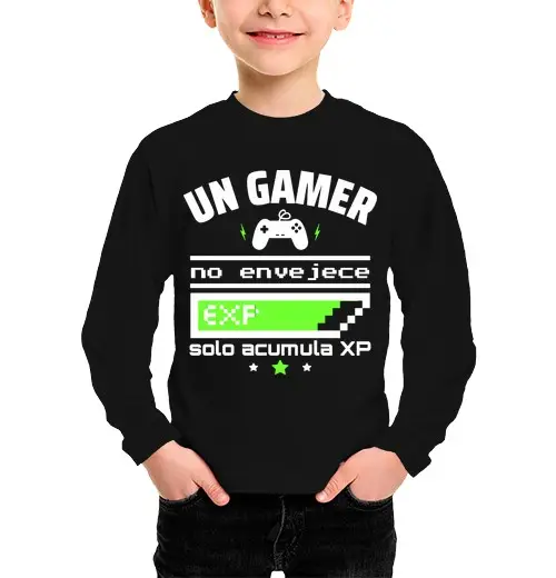 Maglietta bambino manica lunga un giocatore non invecchia geek gioco