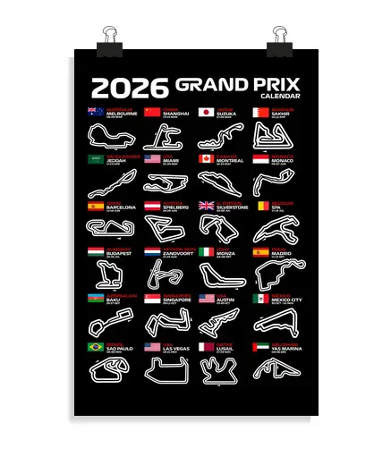 Tostadora Poster verticale 20 x 30 cm F1 Calendario Circuiti Gran Premi