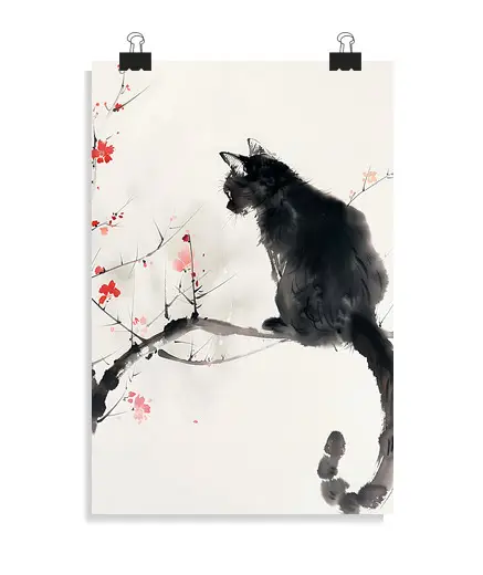 Poster verticale 2 3 - (20 x 30 cm) gattoto o in inchiostro gatto cina