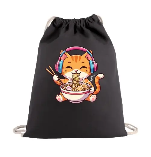 Sacca sportiva gatto kawaii ramen musica