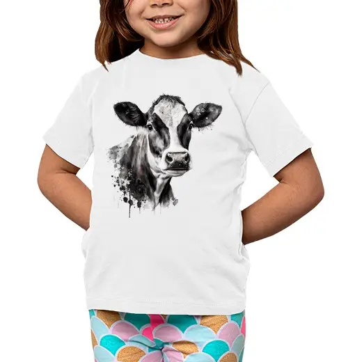 T-shirt bambino manica corta allevamento di mucche della normandia, allevamento di formaggi, caseificio