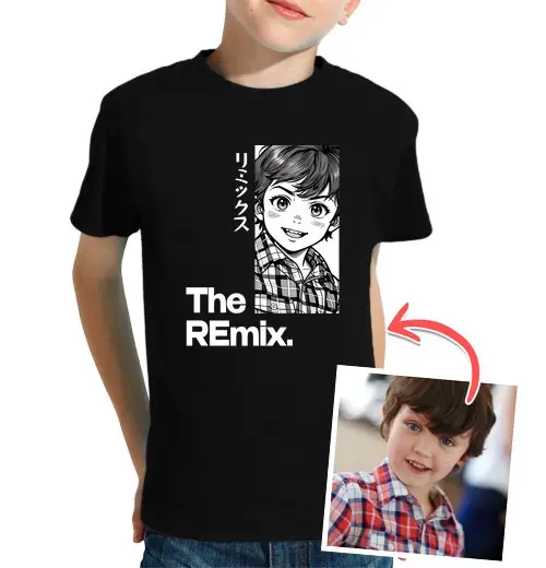 T-shirt bambino manica corta effetto manga maglietta the remix foto personalizzabile