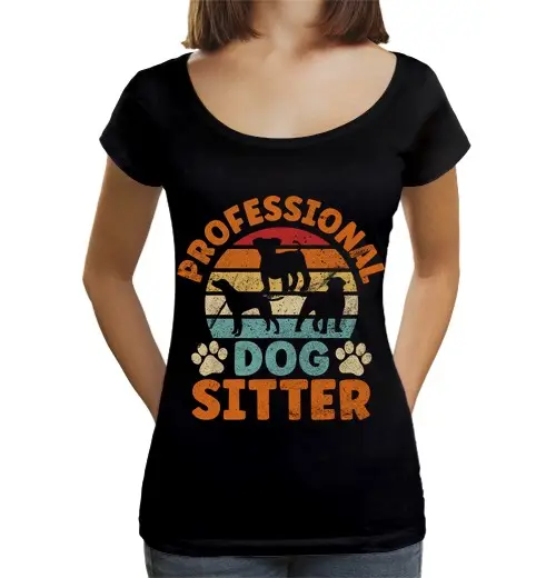 T-shirt da donna scollo amplio Loose Fit addestratore di cani comandi del cane seduto insieme