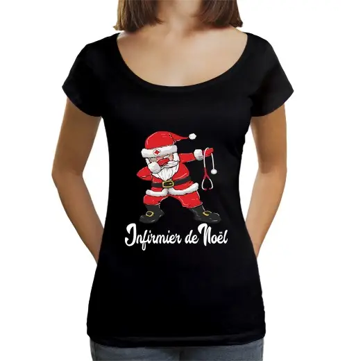 T-shirt da donna scollo amplio Loose Fit Babbo Natale infermiere versione medica