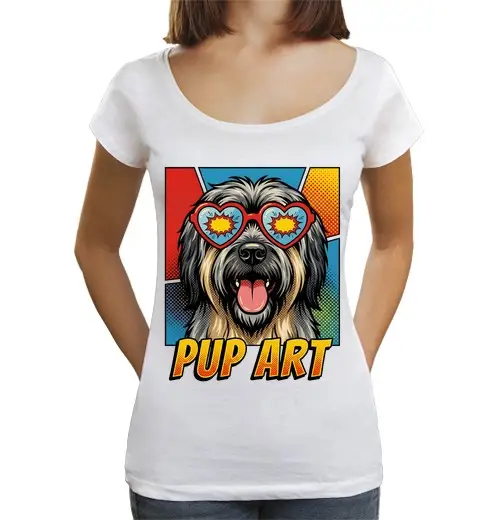 T-shirt da donna scollo amplio Loose Fit cane briard retro pop art