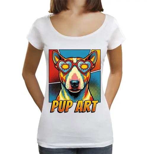 T-shirt da donna scollo amplio Loose Fit cane bull terrier retro pop art