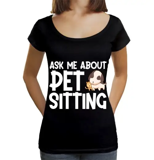 T-shirt da donna scollo amplio Loose Fit cane gatto pet sitter chiedimi informazioni sugli animali domestici