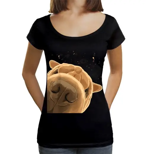 T-shirt da donna scollo amplio Loose Fit cane shar pei divertente