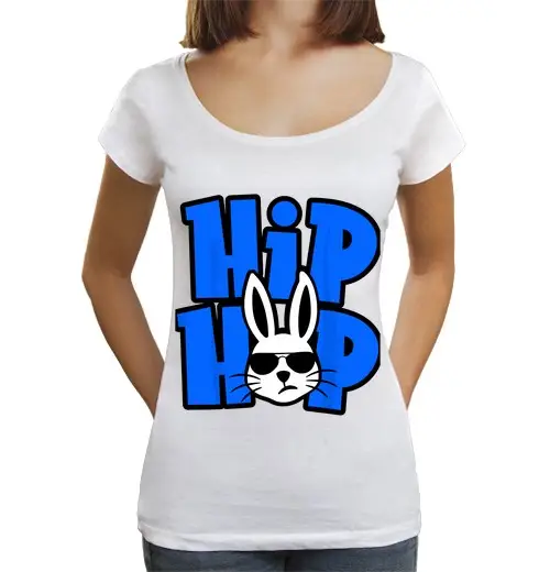 T-shirt da donna scollo amplio Loose Fit coniglio hip hop regalo divertente pasqua ragazzi