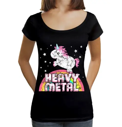 T-shirt da donna scollo amplio Loose Fit divertente ironico figo unicorno heavy metal