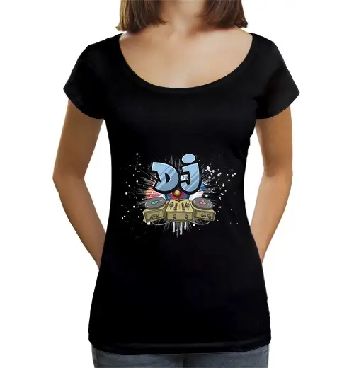 T-shirt da donna scollo amplio Loose Fit dj amante della musica lettore musicale suono cool