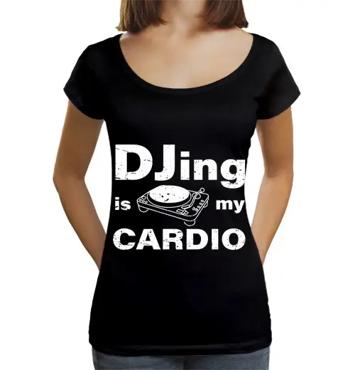 T-shirt da donna scollo amplio Loose Fit djing è il mio cardio divertente elettronico