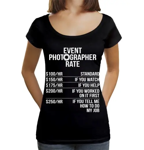 T-shirt da donna scollo amplio Loose Fit fotografo di eventi personale fotografico