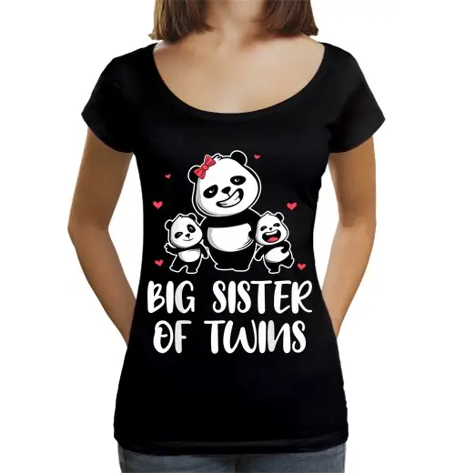 T-shirt da donna scollo amplio Loose Fit grande sorella di gemelli sis panda famiglia