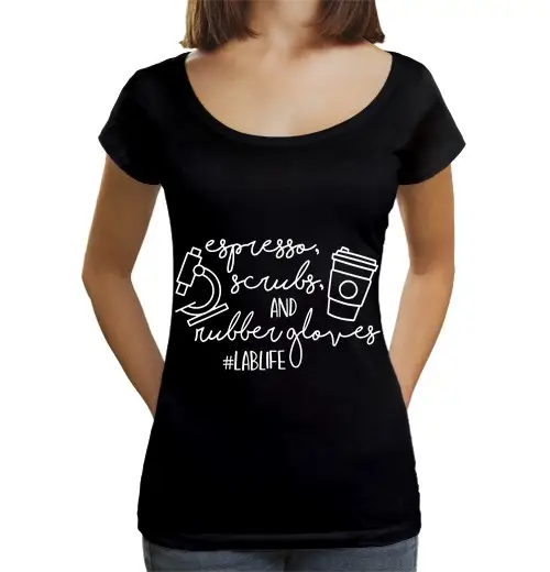 T-shirt da donna scollo amplio Loose Fit guanti di gomma divertenti per scrub espresso