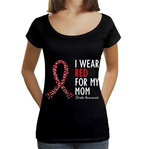T-shirt da donna scollo amplio Loose Fit Indosso il rosso per la consapevolezza dellictus di mia madre
