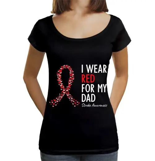 T-shirt da donna scollo amplio Loose Fit Indosso il rosso per la consapevolezza dellictus di mio padre