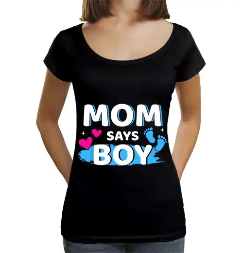 T-shirt da donna scollo amplio Loose Fit mamma del gender reveal dice maschio abbinato