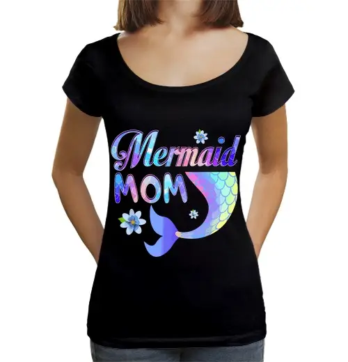 T-shirt da donna scollo amplio Loose Fit mamma sirena divertente madre sirena