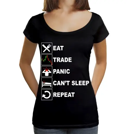 T-shirt da donna scollo amplio Loose Fit mangia dormi scambia ripeti mercato azionario
