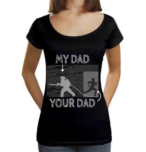 T-shirt da donna scollo amplio Loose Fit mio papà tuo papà pompiere figlio orgoglioso