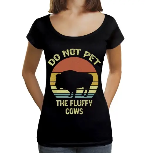 T-shirt da donna scollo amplio Loose Fit non accarezzare le mucche pelose divertente retrò