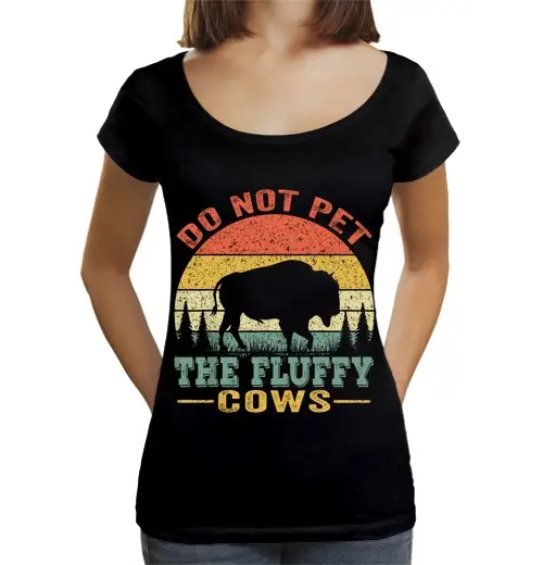T-shirt da donna scollo amplio Loose Fit non accarezzare le mucche soffici bisonte retro