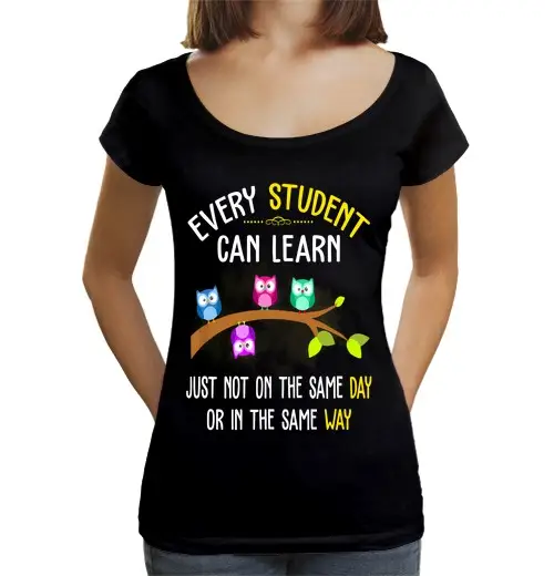 T-shirt da donna scollo amplio Loose Fit ogni studente può imparare citazione gufo