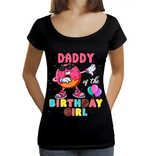 T-shirt da donna scollo amplio Loose Fit papà della ragazza del compleanno donut dab