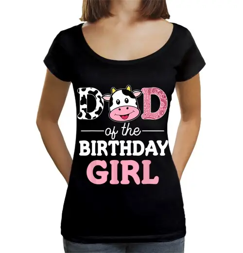 T-shirt da donna scollo amplio Loose Fit papà della ragazza del compleanno papà mucca da fattoria
