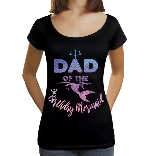 T-shirt da donna scollo amplio Loose Fit papà della sirena di compleanno famiglia
