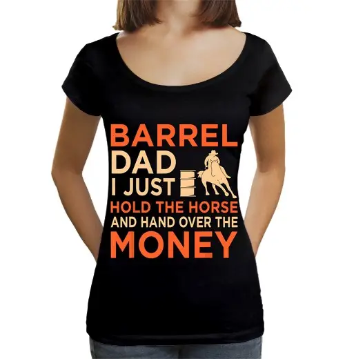 T-shirt da donna scollo amplio Loose Fit papà di barrel racing cavaliere di cavalli cavalli