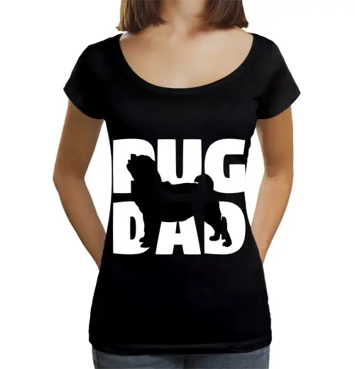 T-shirt da donna scollo amplio Loose Fit papà di carlino regalo per papà cane papà