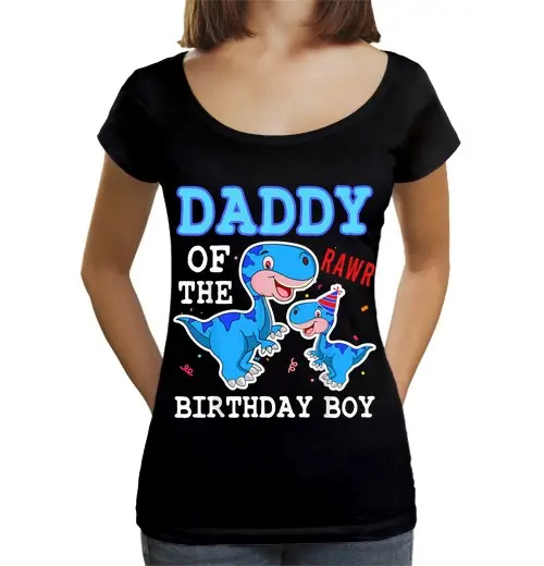 T-shirt da donna scollo amplio Loose Fit papà dinosauro papà del festeggiato