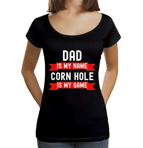 T-shirt da donna scollo amplio Loose Fit papà è il mio nome corn hole è il mio g