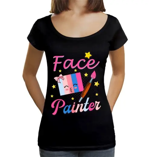 T-shirt da donna scollo amplio Loose Fit pittore di facce per truccatore