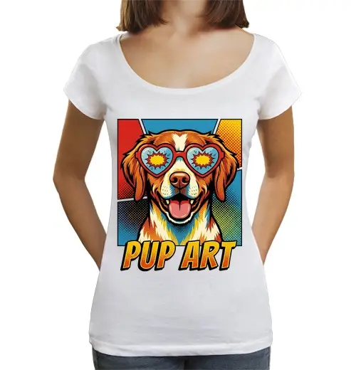 T-shirt da donna scollo amplio Loose Fit pop art brittany cane retrò