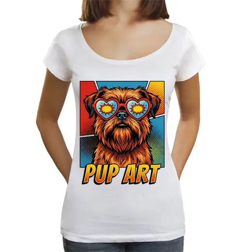 T-shirt da donna scollo amplio Loose Fit pop art brussels griffon cane retrò