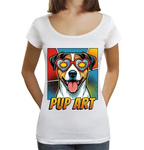 T-shirt da donna scollo amplio Loose Fit pop art danese svedese cane da fattoria retro