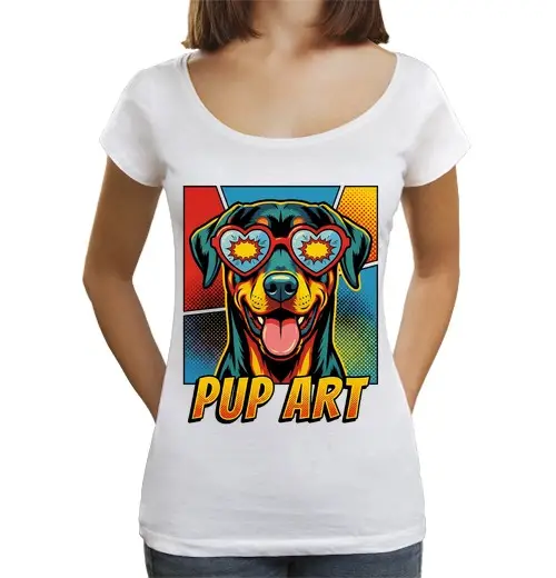 T-shirt da donna scollo amplio Loose Fit pop art dobermann pinscher cane retrò