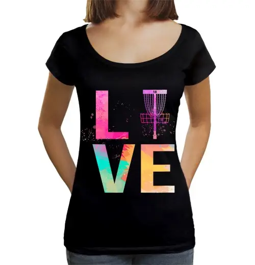 T-shirt da donna scollo amplio Loose Fit regali colorati per mamme di disc golf disc golf