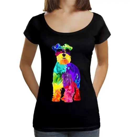 T-shirt da donna scollo amplio Loose Fit regali per amanti dei cani mini schnauzer colorato