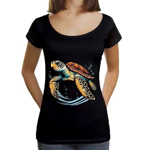 T-shirt da donna scollo amplio Loose Fit Sea turtle